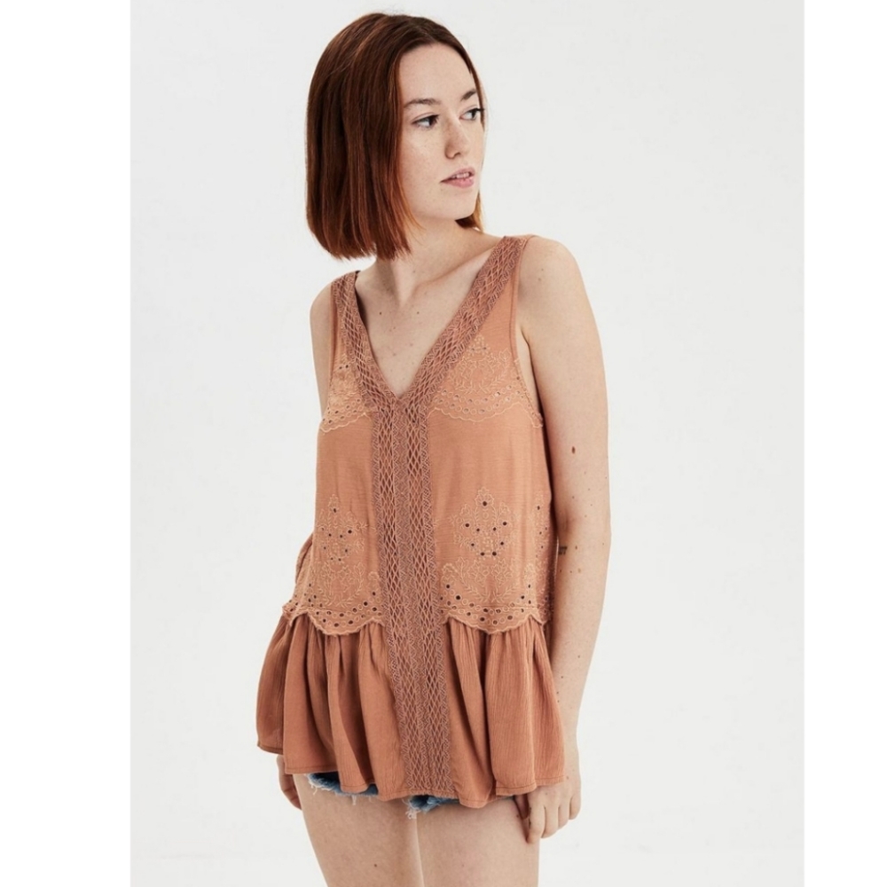 American Eagle Rust eyelet tank
